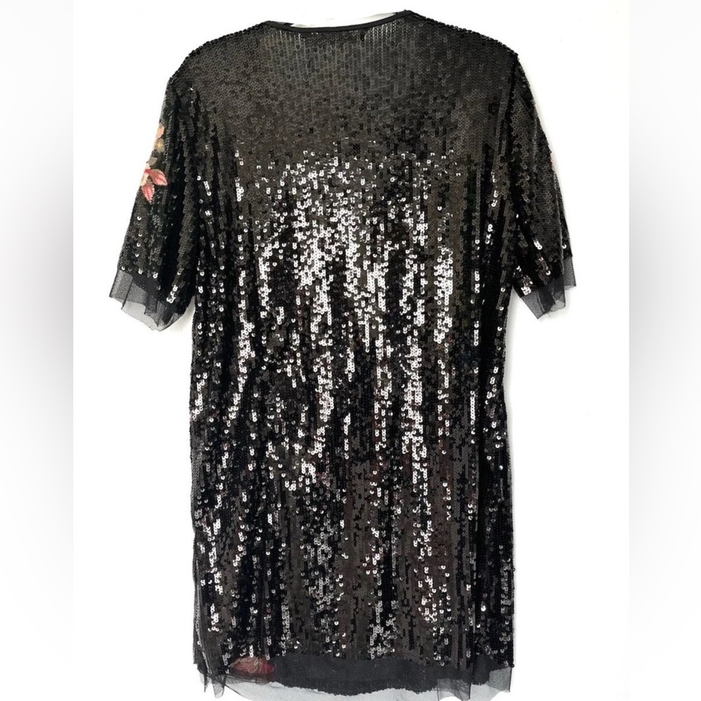 Zara Black Sequin Dress with Floral Accents size XS NEW - Picture 5 of 10